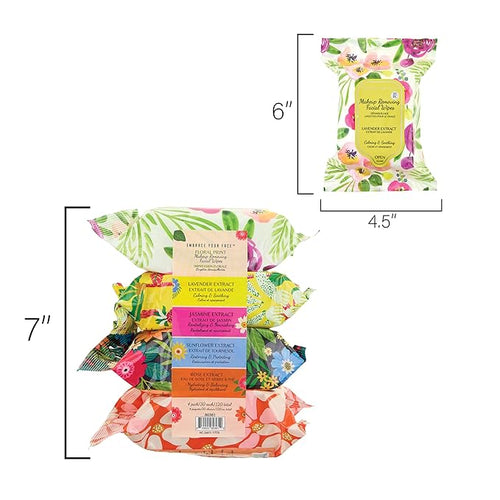 120pc Makeup Removal Wipes Variety Set | 4-Pack Groovy Botanical Makeup Remover
